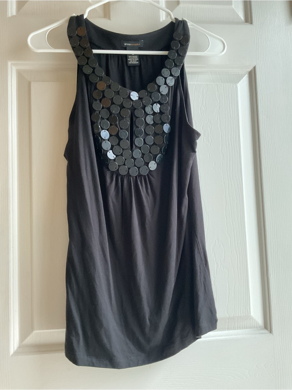 BCBGMaxAzria Black Sleeveless Tank with black disc beading Bib